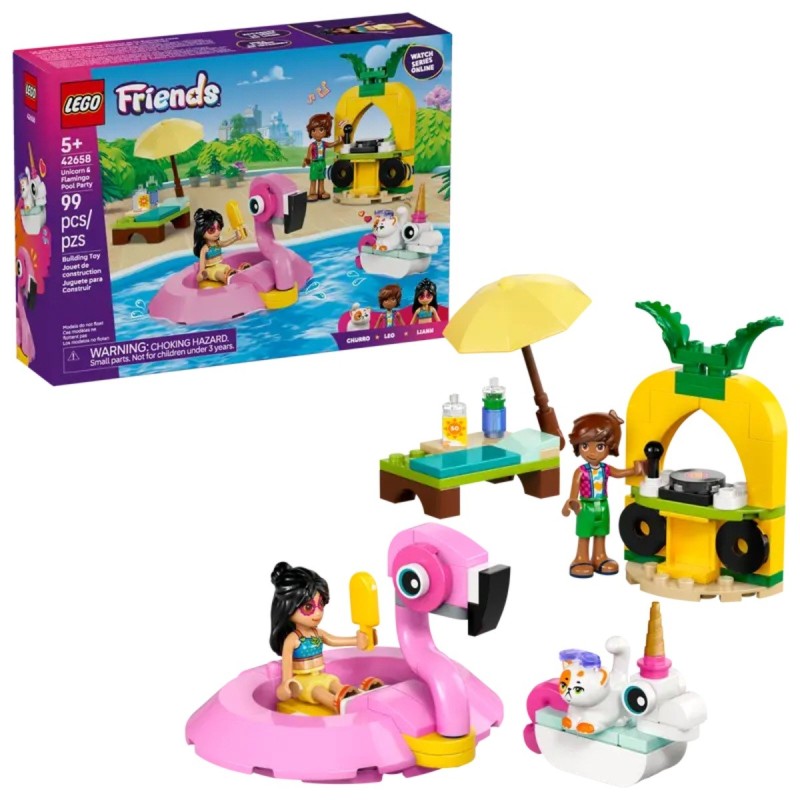 LEGO-42658 Fiesta en la Piscina con Flamenco y Unicornio