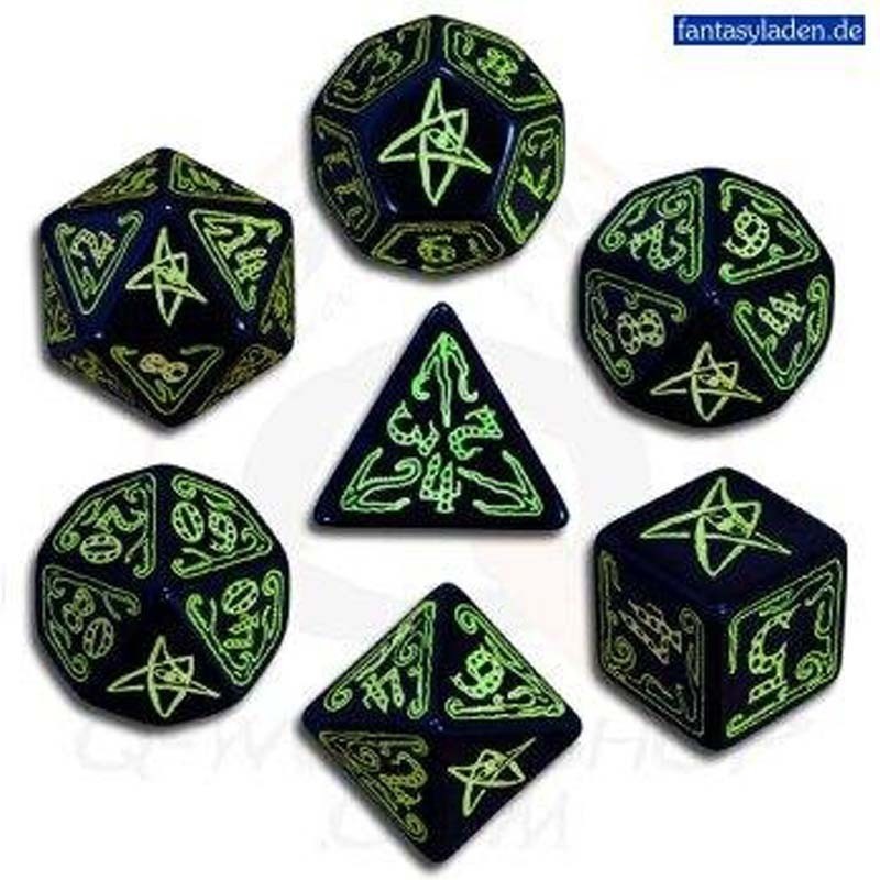 Dados Call of Cthulhu 7º edición negro y verde (7 unidades) - Q Workshop