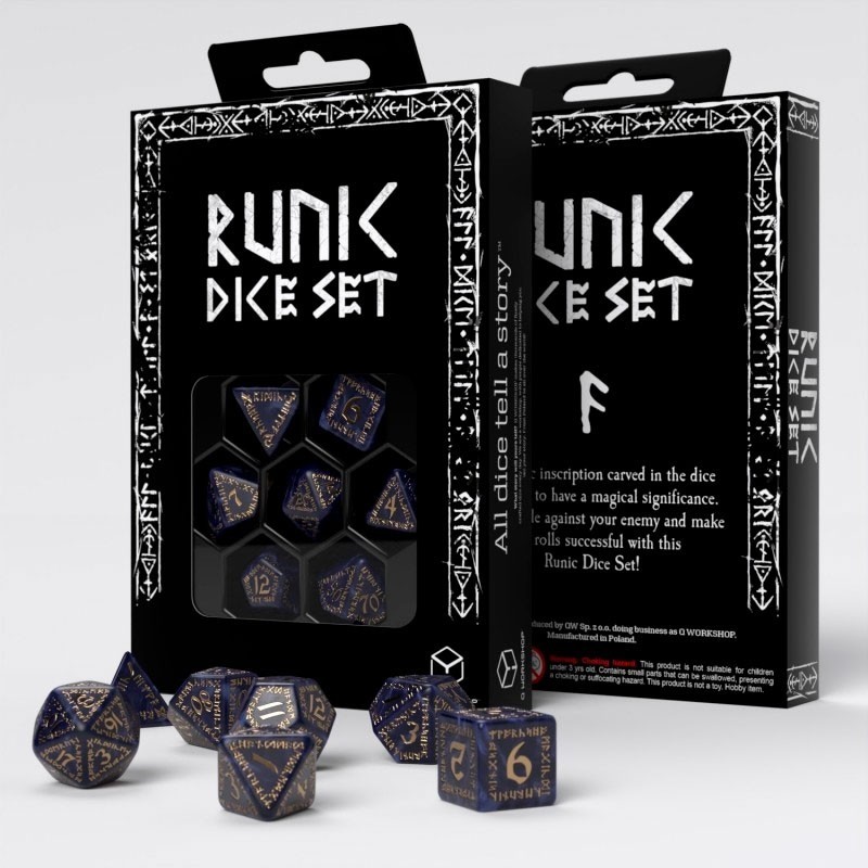 Dados Runic Azul & Oro (7 unidades) - Q Workshop