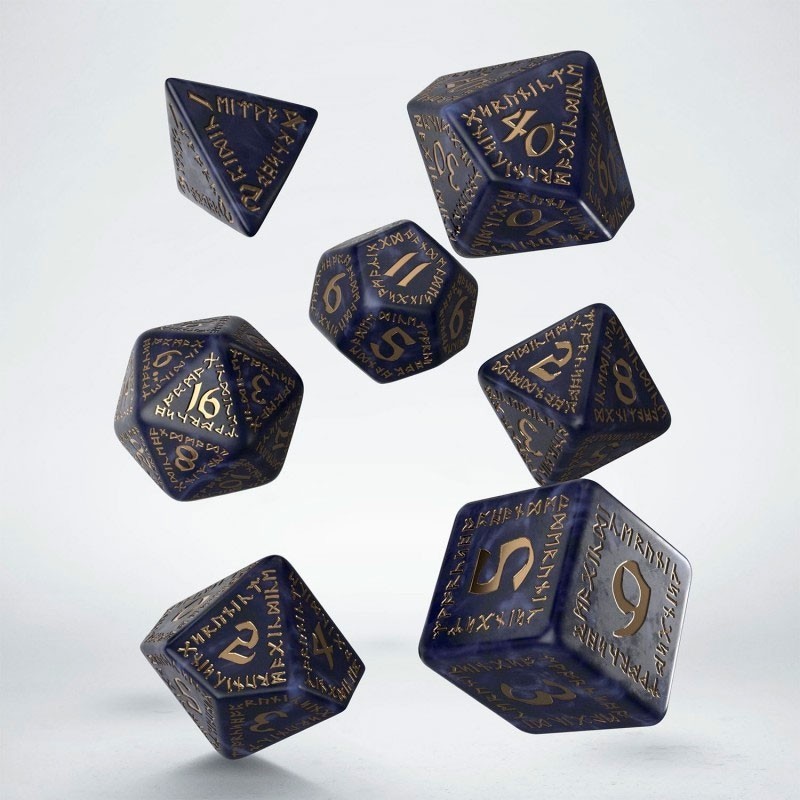 Dados Runic Azul & Oro (7 unidades) - Q Workshop