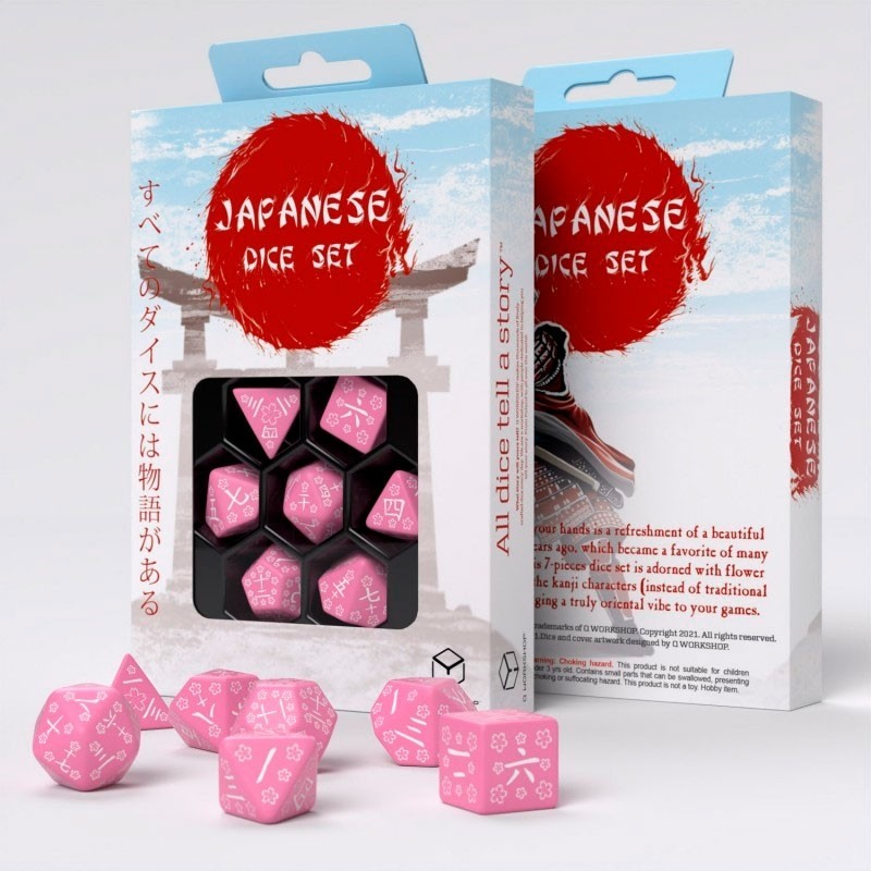 Dados Japanese Rosa & Blanco (7 unidades) - Q Workshop