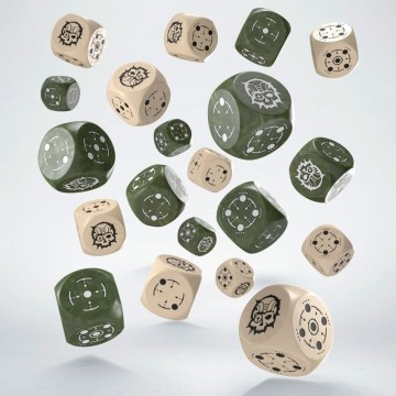 Dados Crosshairs Compact D6 en Beige y Verde (7 unidades) - Q Workshop