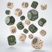 Dados Crosshairs Compact D6 en Beige y Verde (7 unidades) - Q Workshop