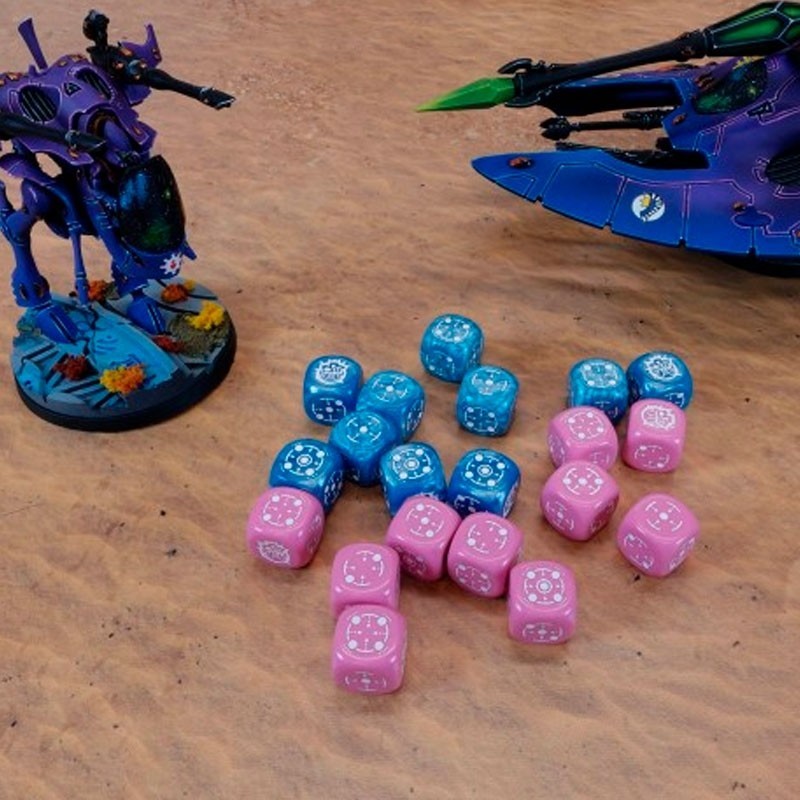Dados Crosshairs Compact D6 en Azul y Rosa (7 unidades) - Q Workshop