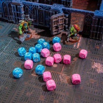 Dados Crosshairs Compact D6 en Azul y Rosa (7 unidades) - Q Workshop