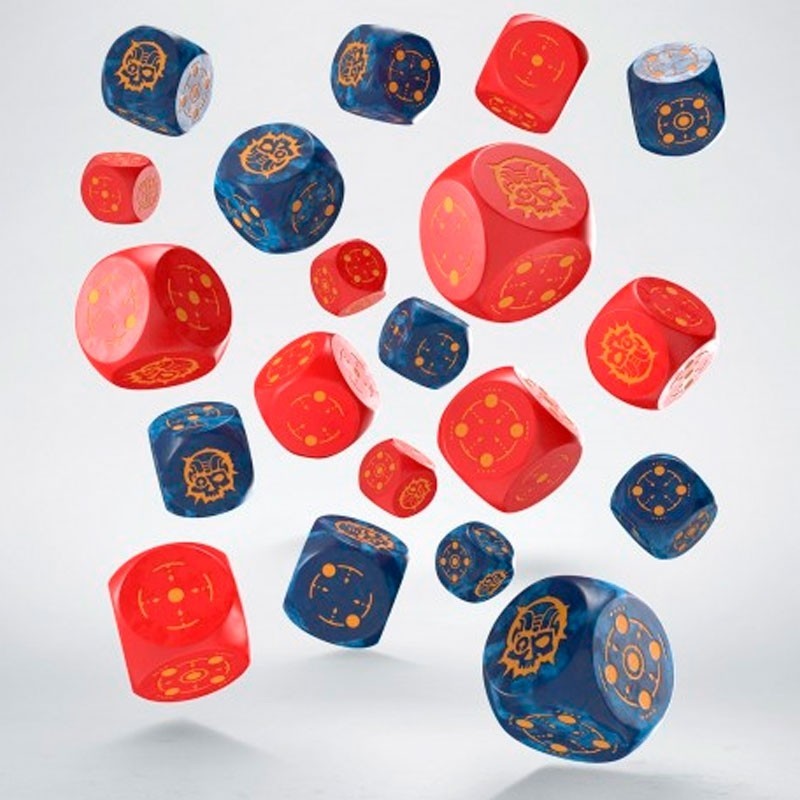 Dados Crosshairs Compact D6 en Cobalto y Rojo (7 unidades) - Q Workshop
