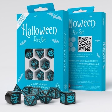 Dados Halloween 20º aniversario en Negro y Turquesa (7 unidades) - Q Workshop