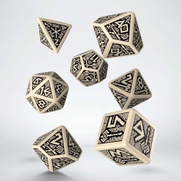 Dados Dwarven en Beige y Negro (7 unidades) - Q Workshop