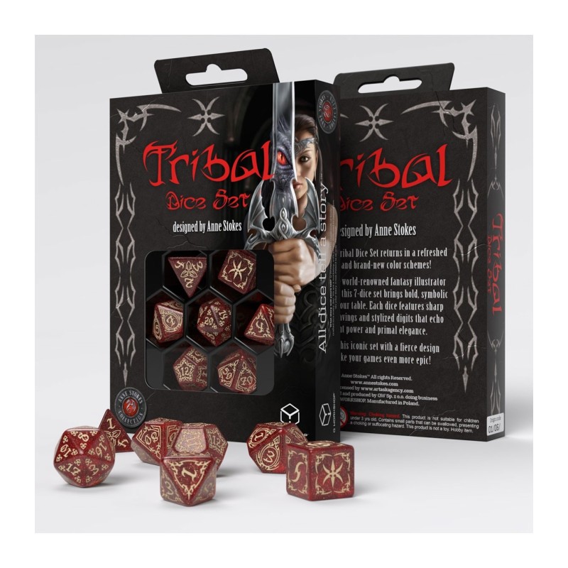 Dados en Rojo y Beige (7 unidades) Tribal - Q Workshop