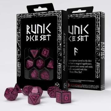 Dados Runic Shimmering Negro y Magenta (7 unidades) - Q Workshop