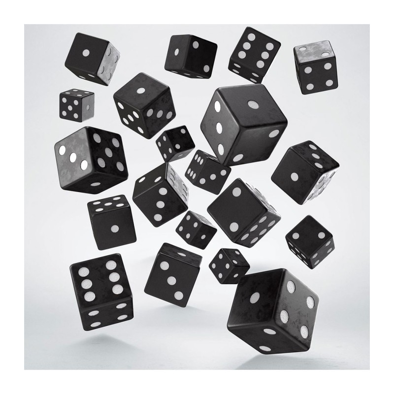 Dados Full Pack of D6s Negro y Blanca (20 unidades) - Q Workshop