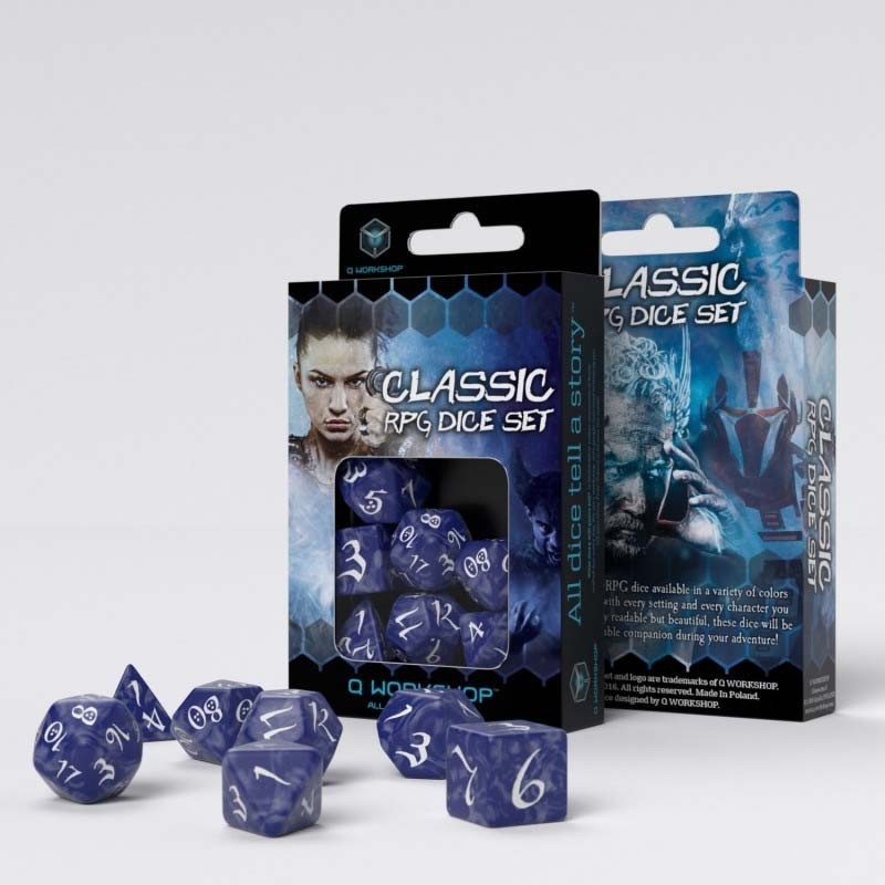 Dados de rol Clásico en cobalto y blanco (7 unidades) - Q Workshop