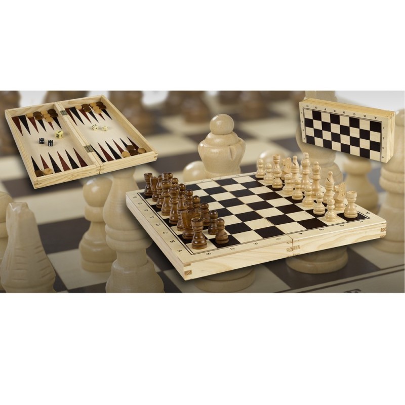 AJEDREZ, DAMAS, BACKGAMON ESTUCHE DE MADERA