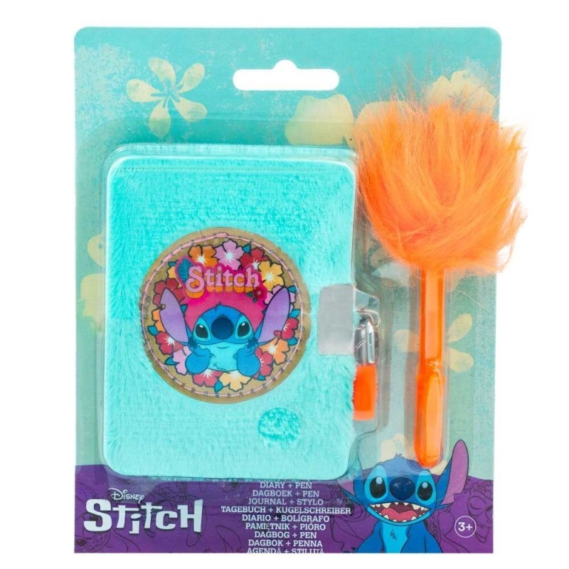 MINI DIARIO STITCH +BOLIGRAFO POMPOM+CANDADO