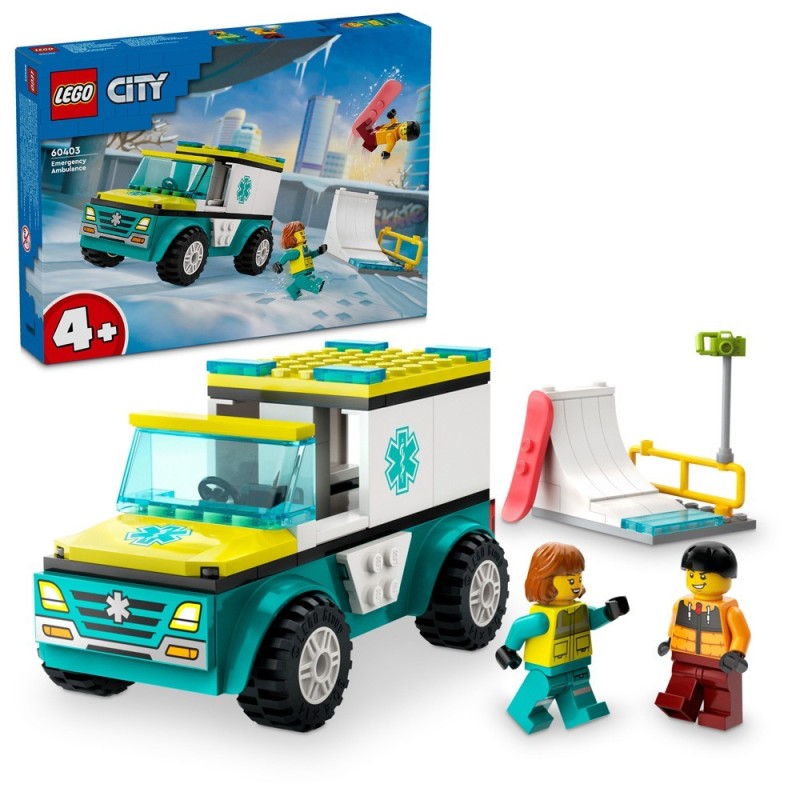 LEGO-60403 Ambulancia de Emergencias y Chico con Snowboard