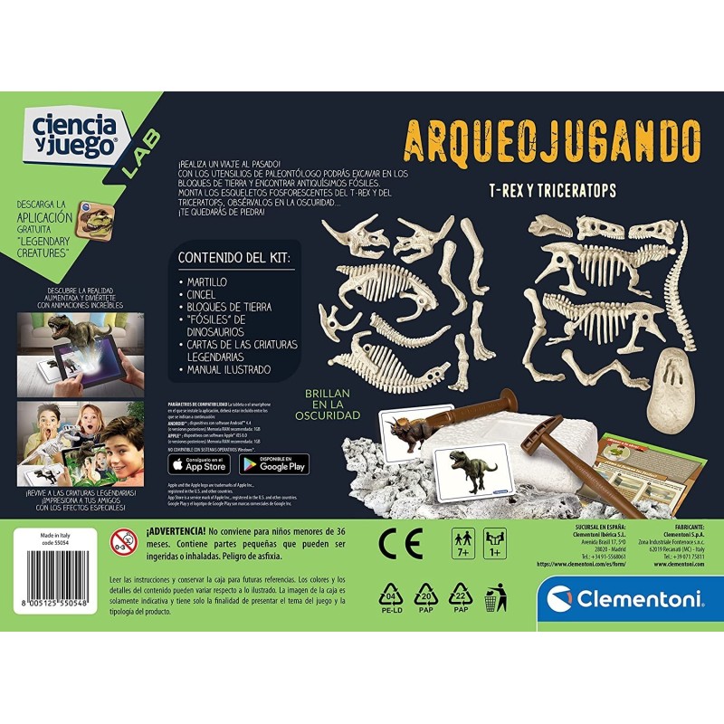 ARQUEOJUGANDO 2 EN 1 T-REX Y TRICERATOPS FLUORESCENTE