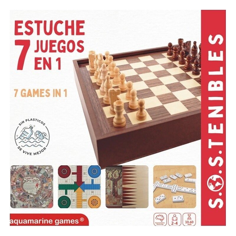 7 JUEGOS EN 1 FSC 100%: PARCHIS, OCA, AJEDREZ, ESCALERA, DAMAS, BACKGAMON Y DOMINÓ