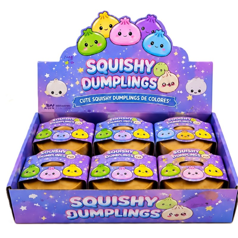 (PREPEDIDO) DISPLAY 12 DUMPLING SQUISHY GLITTER 8,5CM SURTIDO