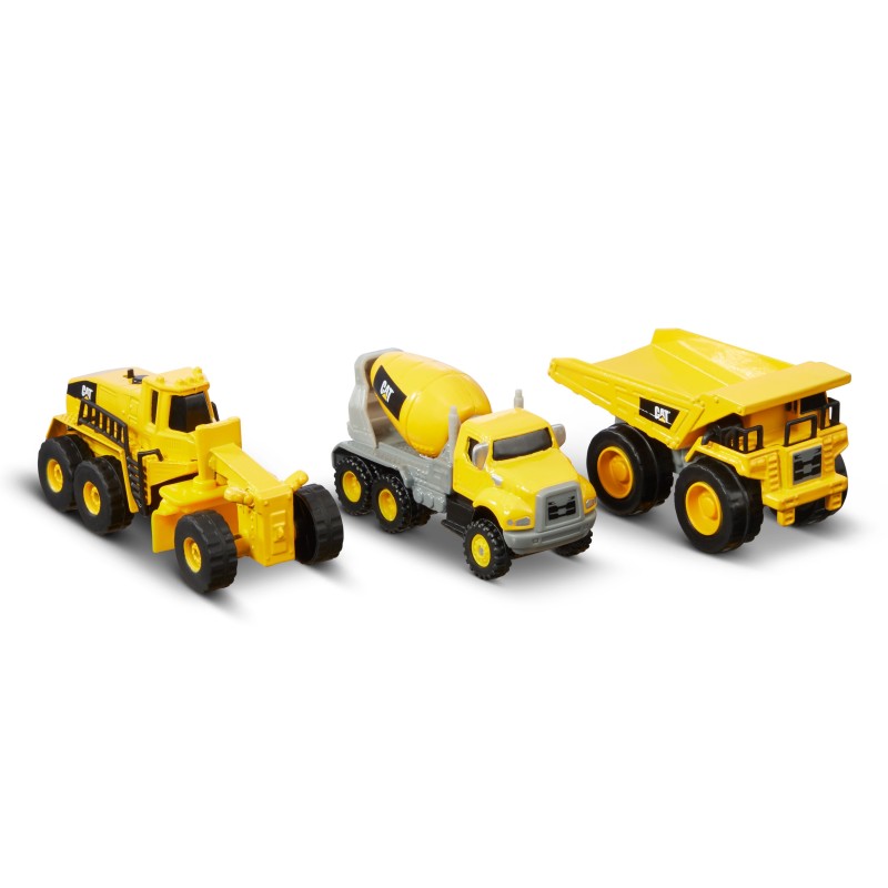 BLISTER 3 VEHICULOS DE METAL CATERPILLAR - CAMION, NIVELADORA Y MEZCLADORA