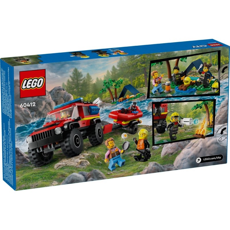 LEGO-60412 Camión de Bomberos 4x4 con Barco de Rescate