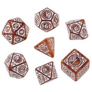 QW CARAMEL-WHITE STEAMPUNK CLOCKWORK DICE SET (7)