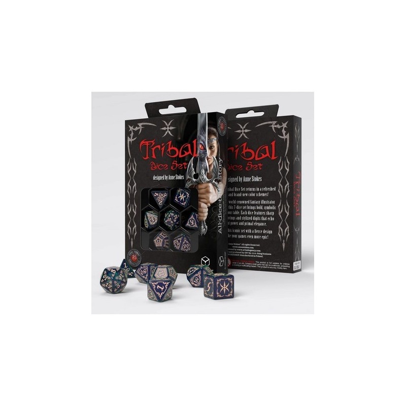 QW DICE TRIBAL SET BLUE GREEN BROWN (7)