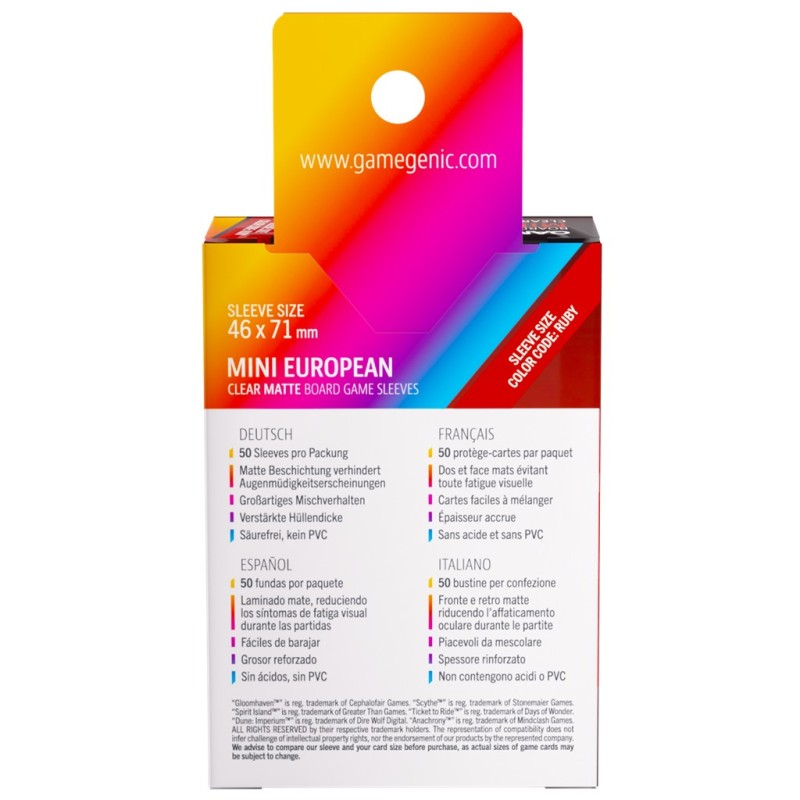 Board Game Sleeves Mini European Clear Matte