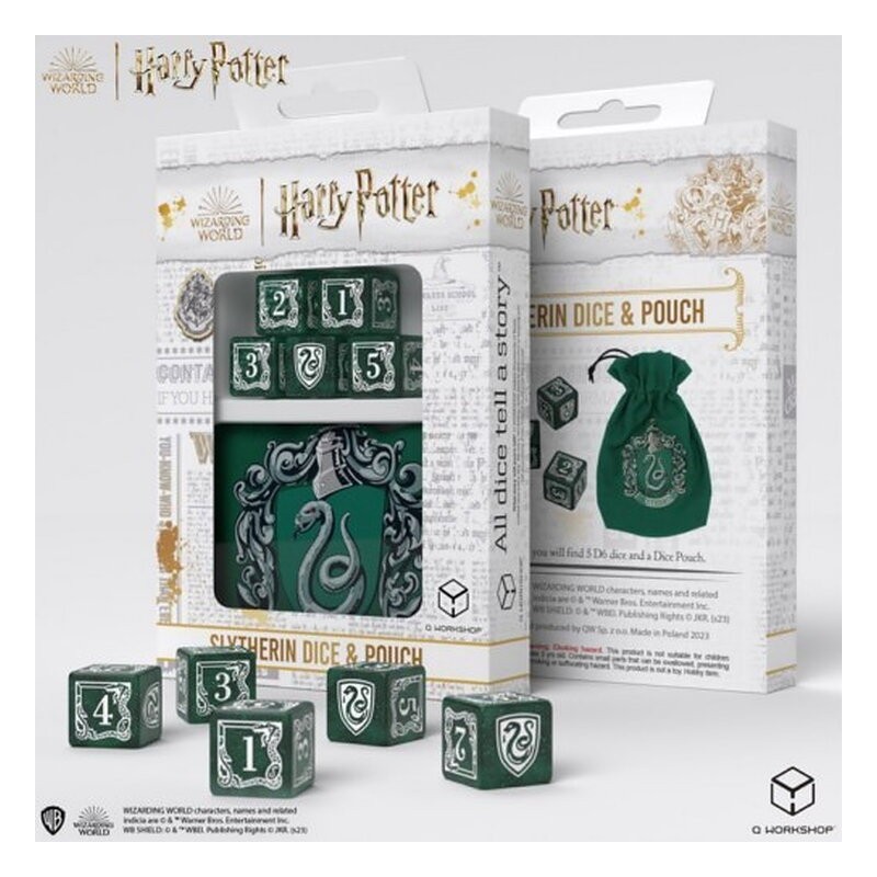 QW DADOS D6 + BOLSA HARRY POTTER SLYTHERIN