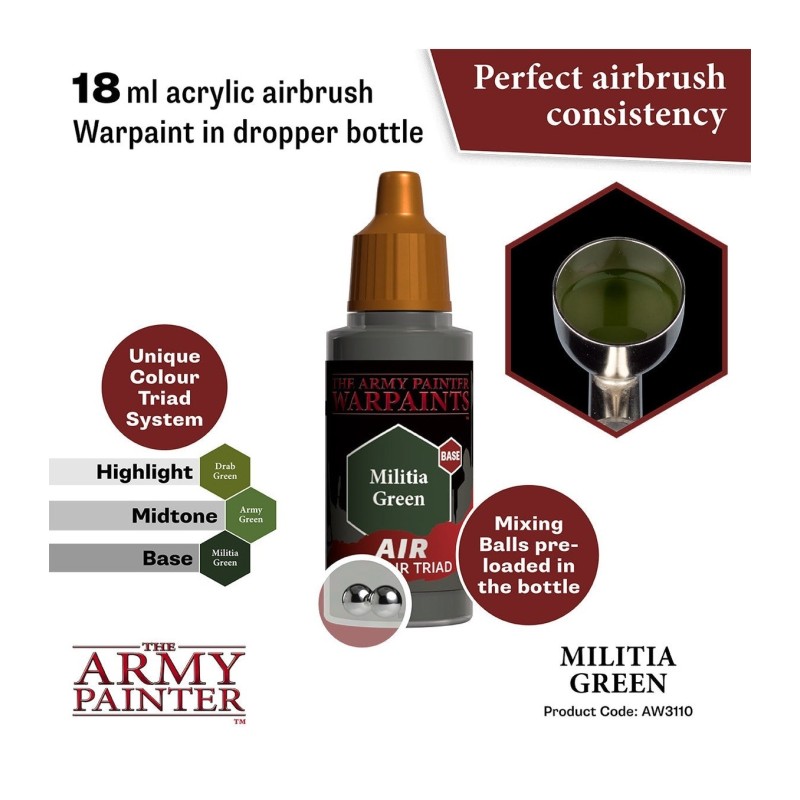 Pintura aerógrafo Warpaints Air – Militia Green - The Army Painter