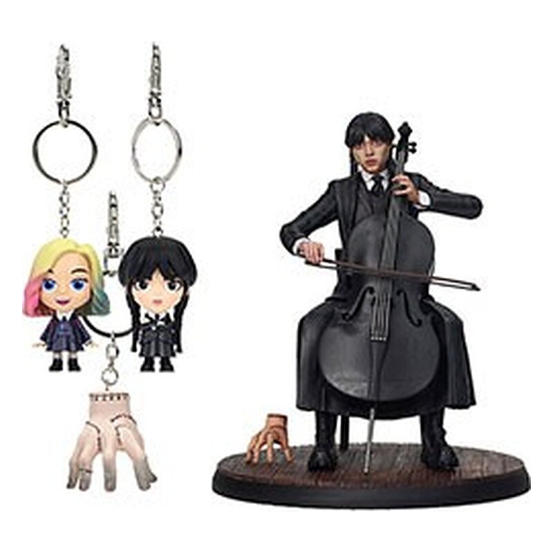 WEDNESDAY VIOLONCHELO FIGURA Y LLAVERO FIGURATIVO WEDNESDAY