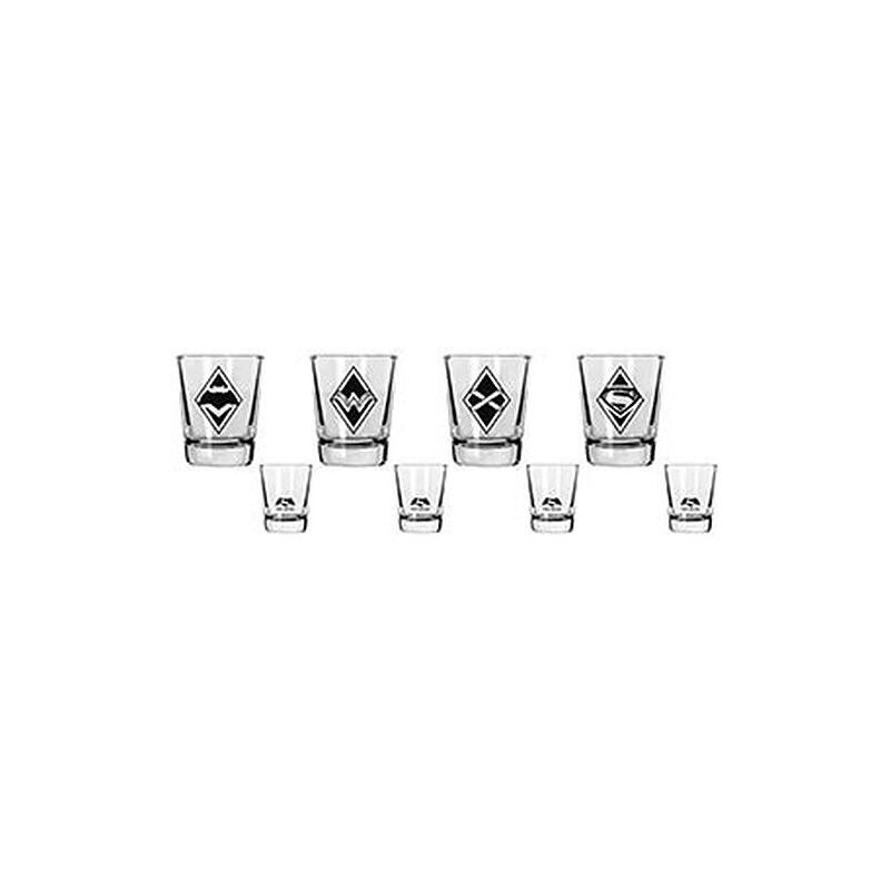 SET 4 MINI VASOS LOGOS BATMAN V SUPERMAN DC
