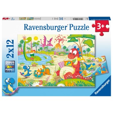 Puzzle 2 x 12 pz: Dinosaurios juguetones