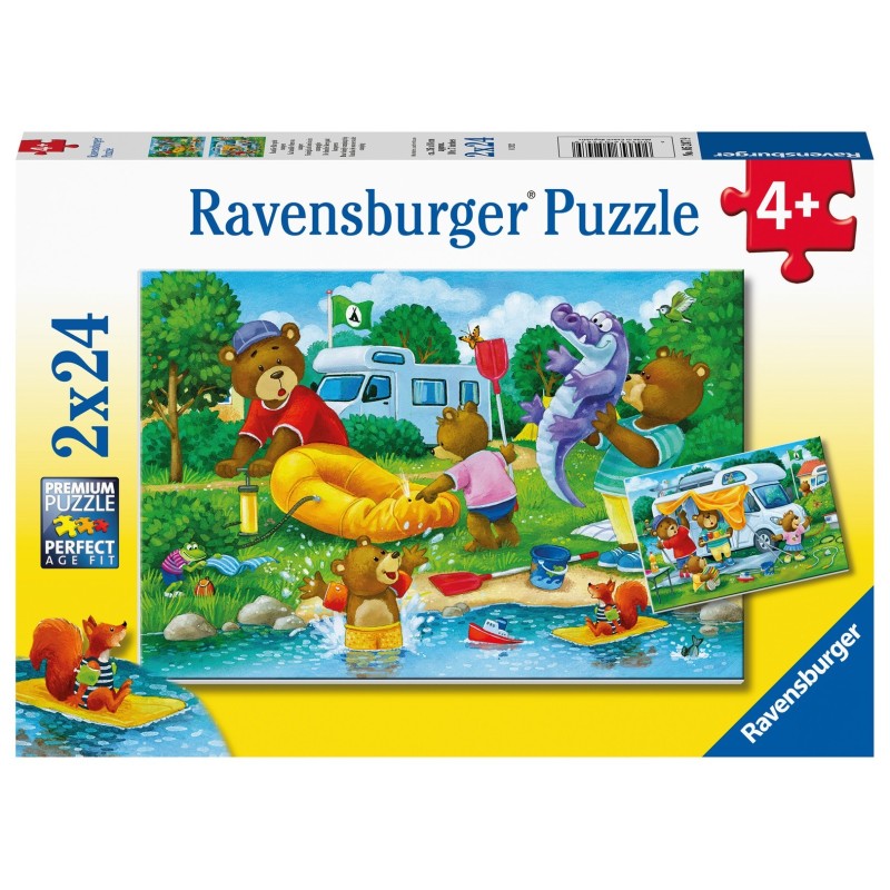 Puzzle 2x24 pz: Familia de osos se va de camping