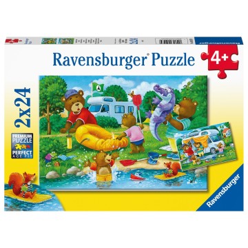 Puzzle 2x24 pz: Familia de osos se va de camping
